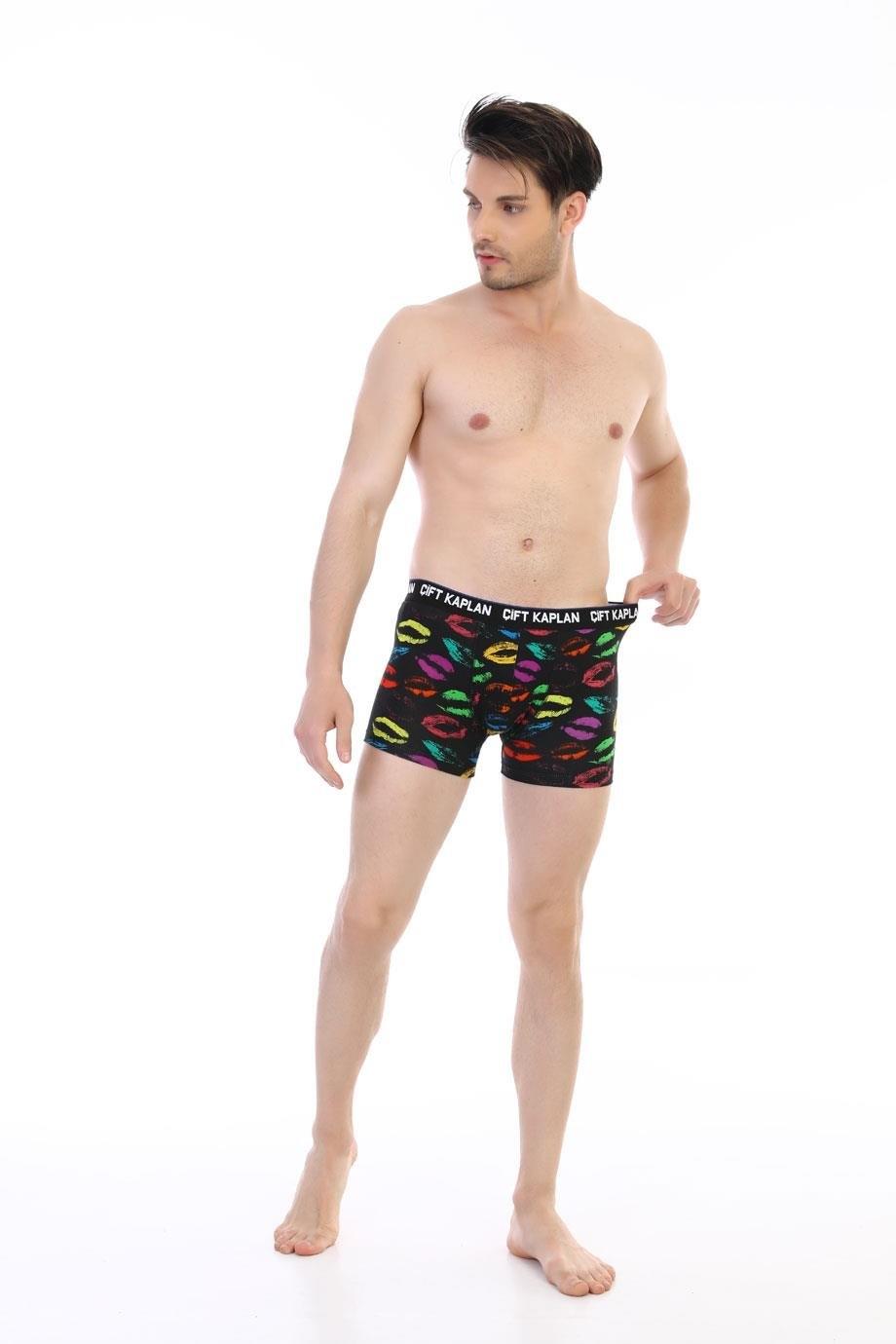 Öpücük Desenli Pamuklu Erkek Boxer Çift Kaplan 796 - Görsel