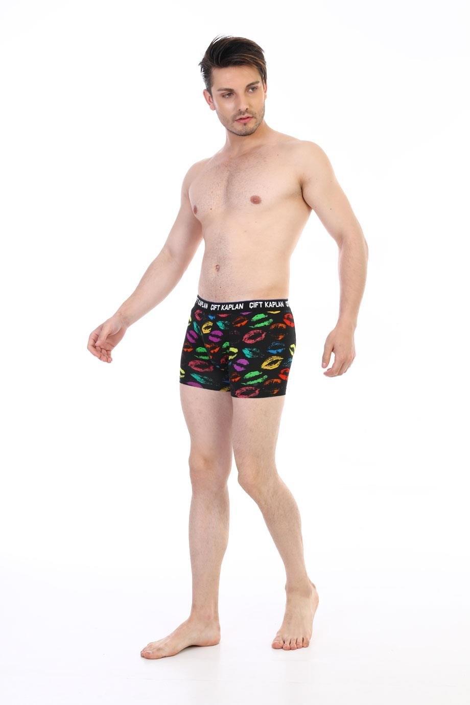 Öpücük Desenli Pamuklu Erkek Boxer Çift Kaplan 796 - Görsel