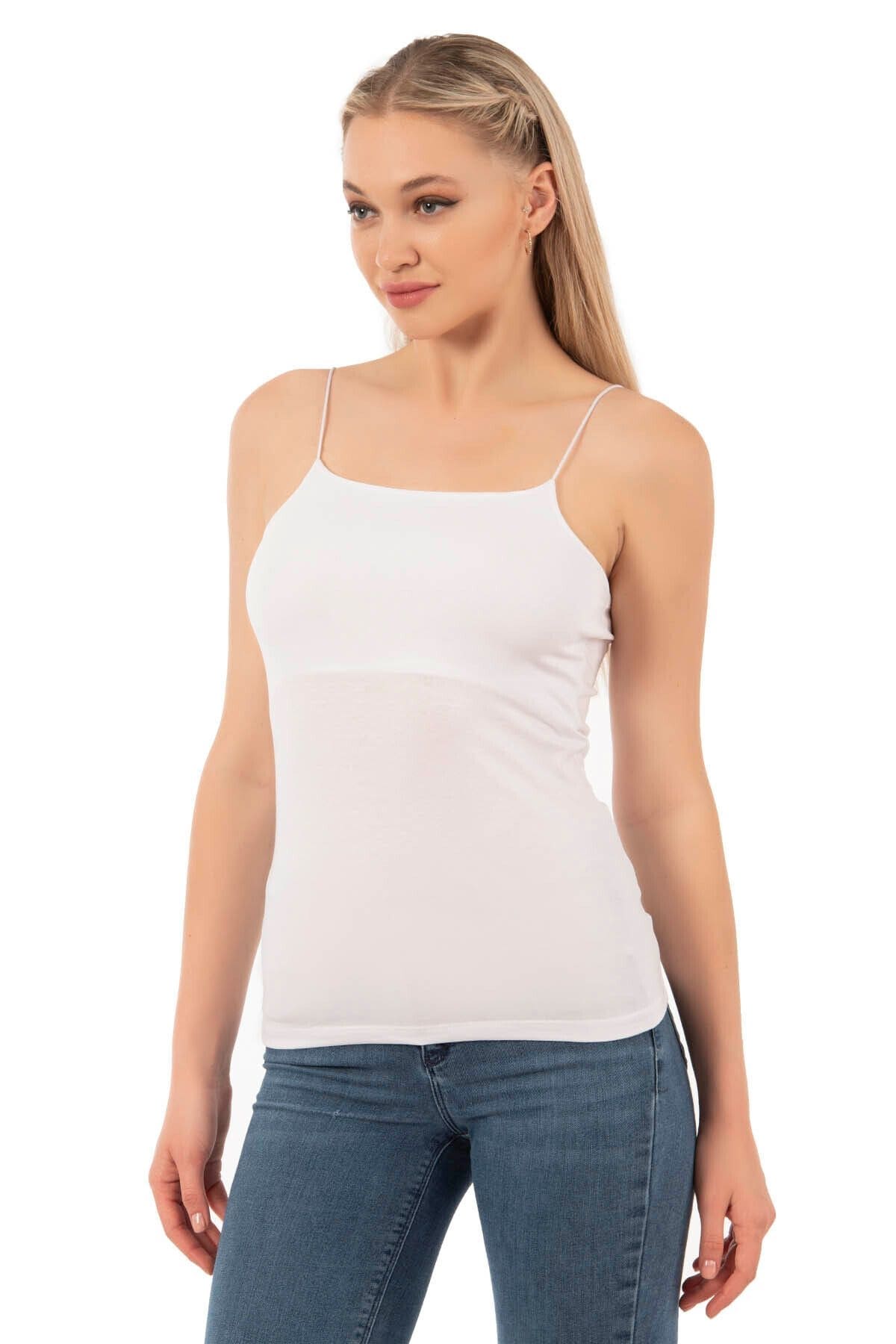 Pamuklu Modal Esnek İnce Askılı Kadın Atlet Özkan 27042 - Beyaz