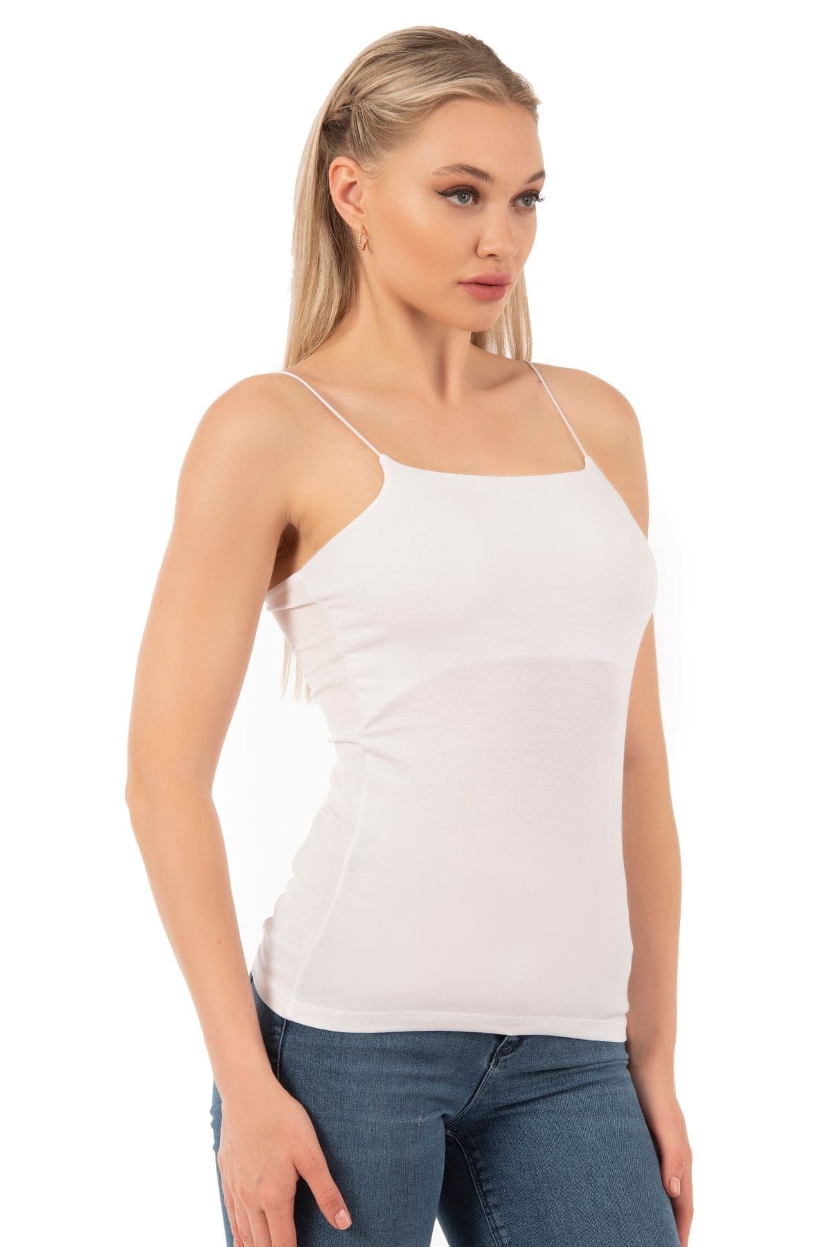 Pamuklu Modal Esnek İnce Askılı Kadın Atlet Özkan 27042 - Beyaz