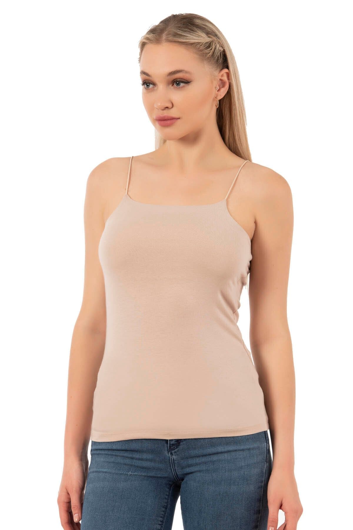 Pamuklu Modal Esnek İnce Askılı Kadın Atlet Özkan 27042 - Ten