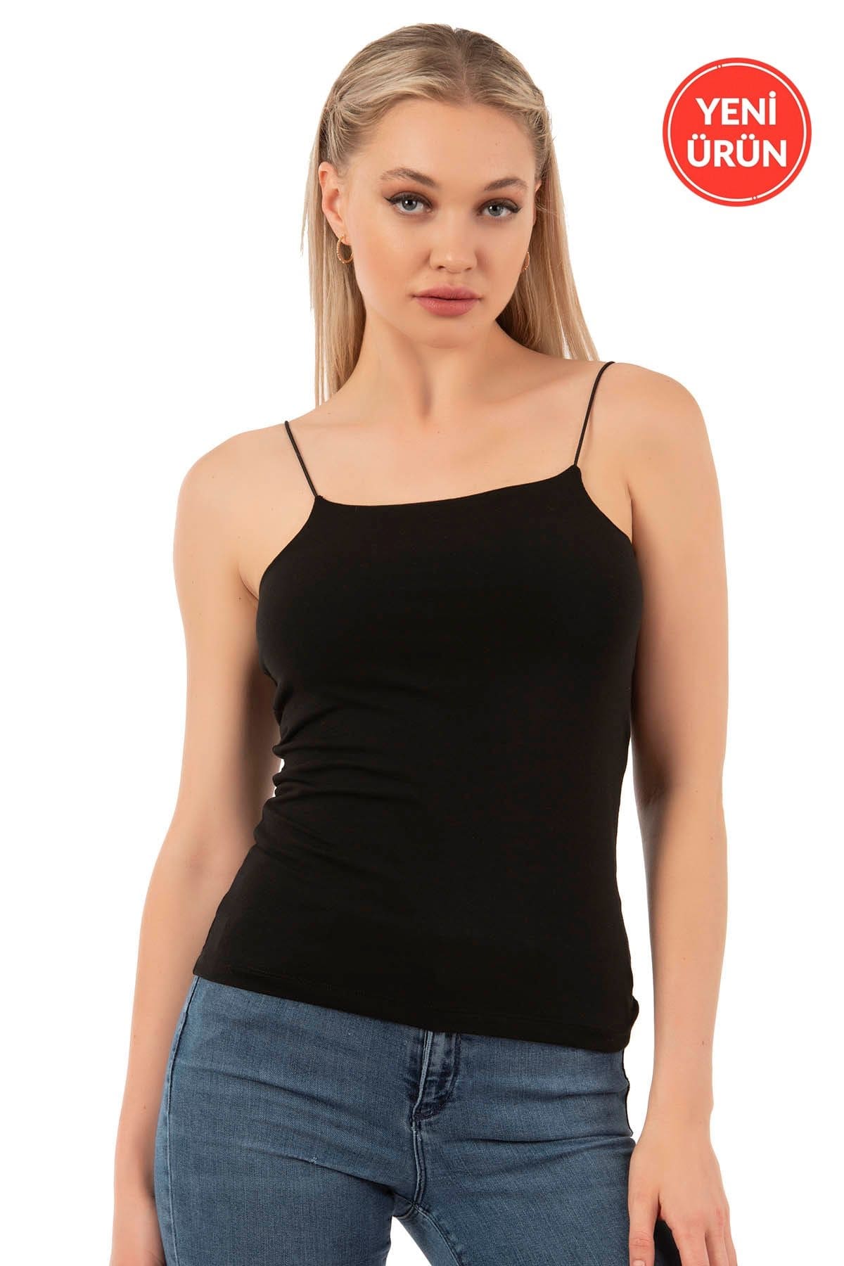 Pamuklu Modal Esnek İnce Askılı Kadın Atlet Özkan 27042 - Siyah