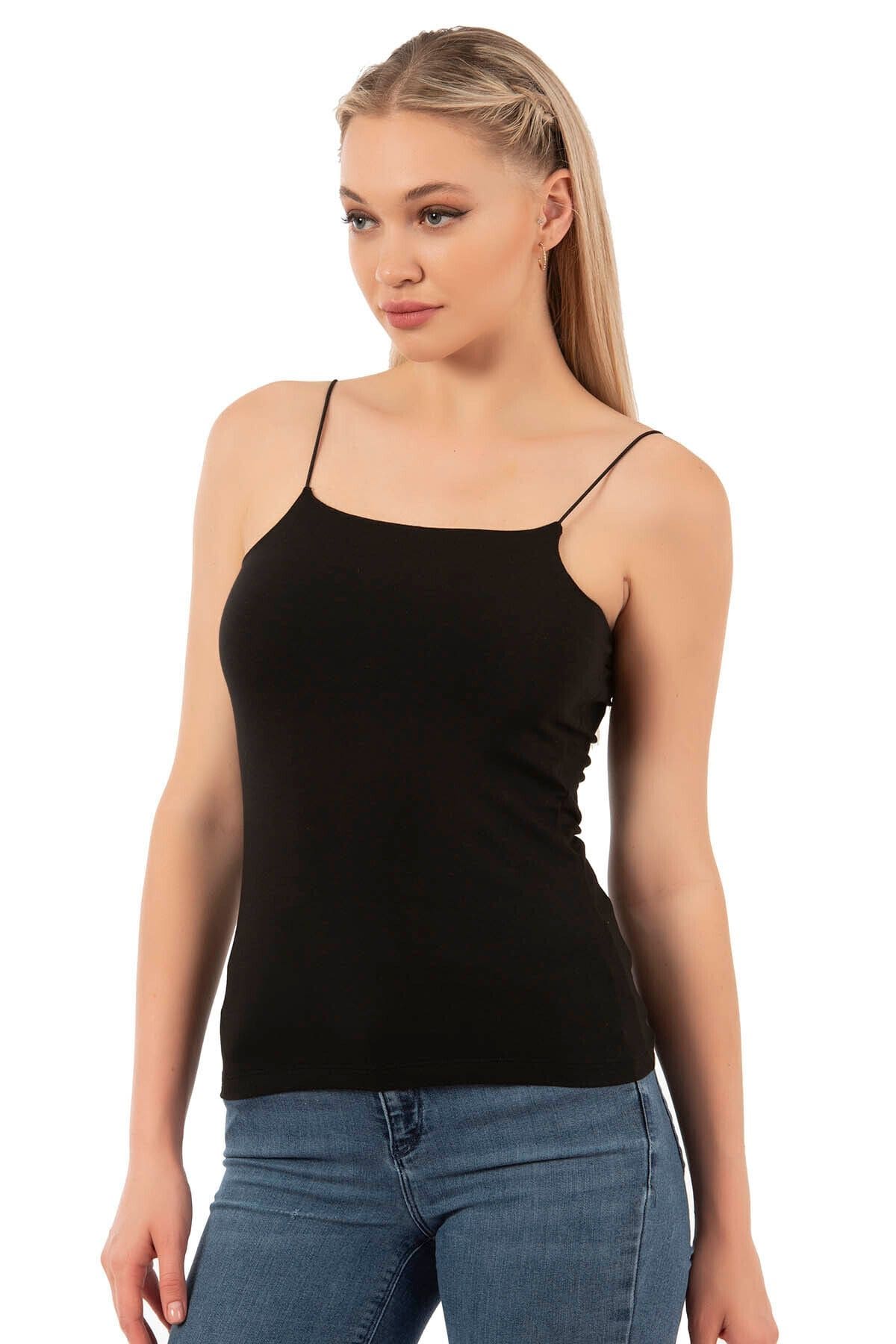 Pamuklu Modal Esnek İnce Askılı Kadın Atlet Özkan 27042 - Siyah