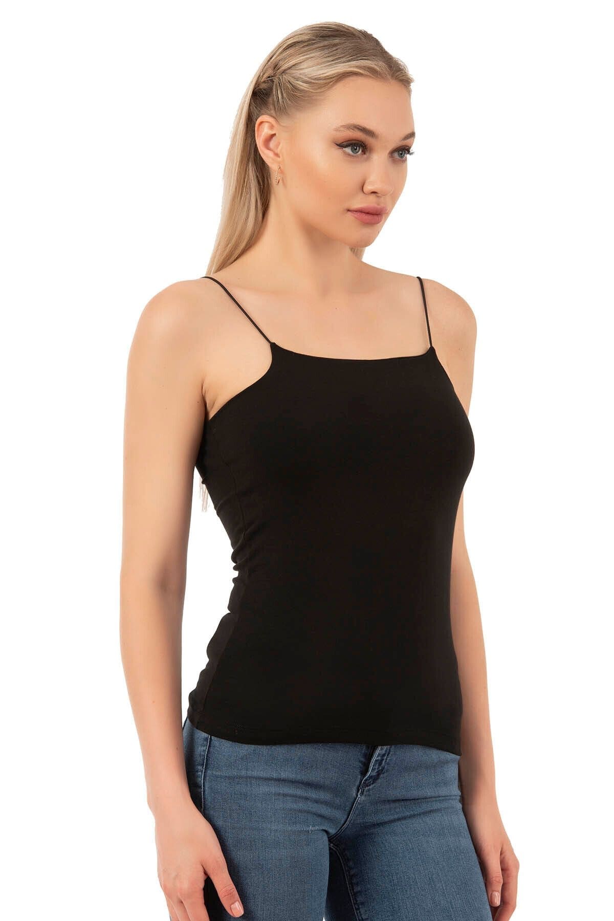 Pamuklu Modal Esnek İnce Askılı Kadın Atlet Özkan 27042 - Siyah