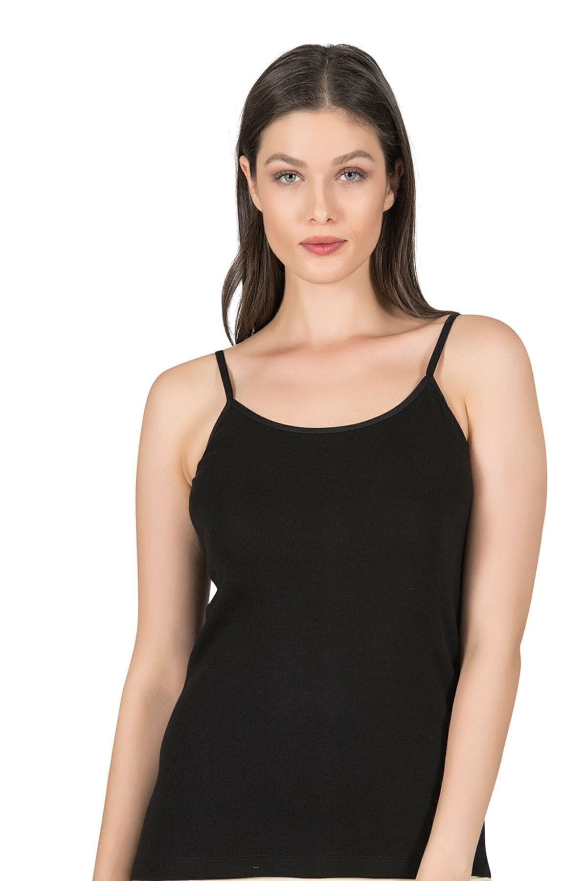 Pamuklu Nefes Alan Esnek İp Askılı Kadın Atlet Özkan 0107 - Siyah