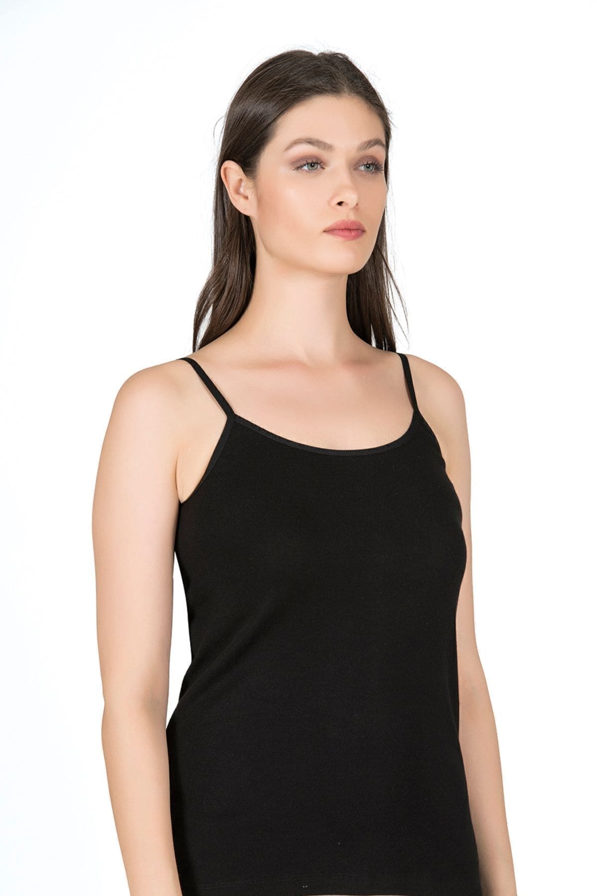 Pamuklu Nefes Alan Esnek İp Askılı Kadın Atlet Özkan 0107 - Siyah