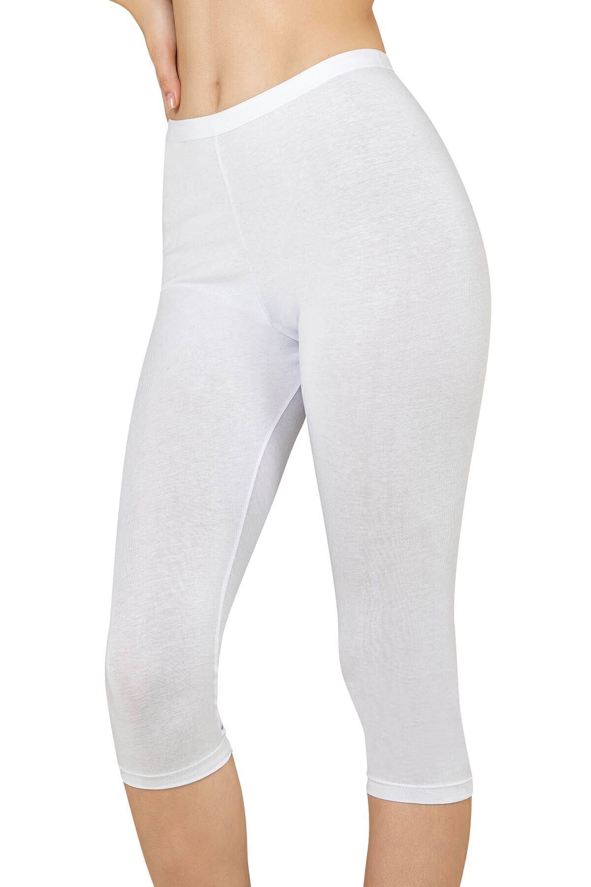 Pamuklu Esnek Kapri Tayt Özkan 0458 - Beyaz