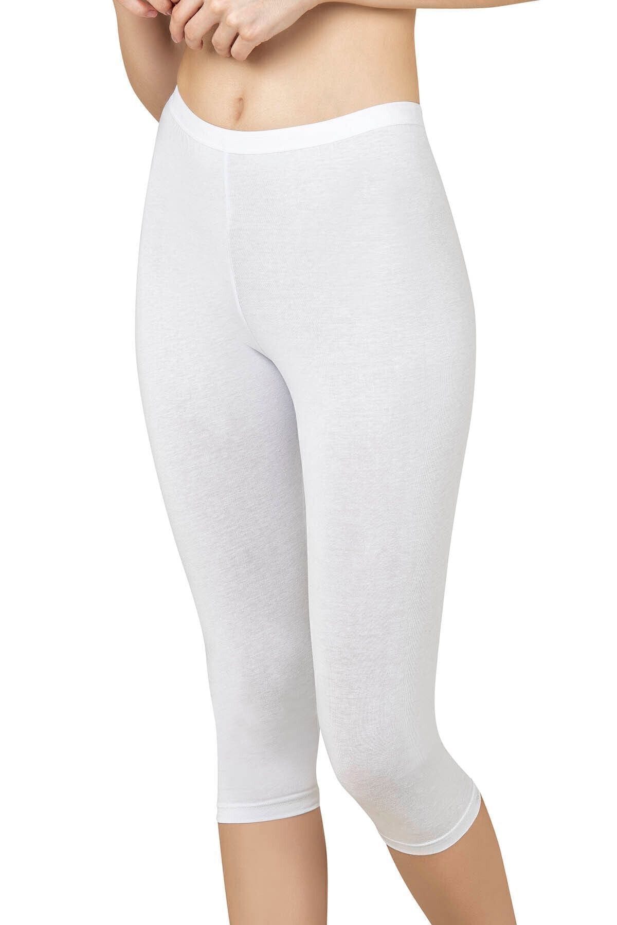 Pamuklu Esnek Kapri Tayt Özkan 0458 - Beyaz