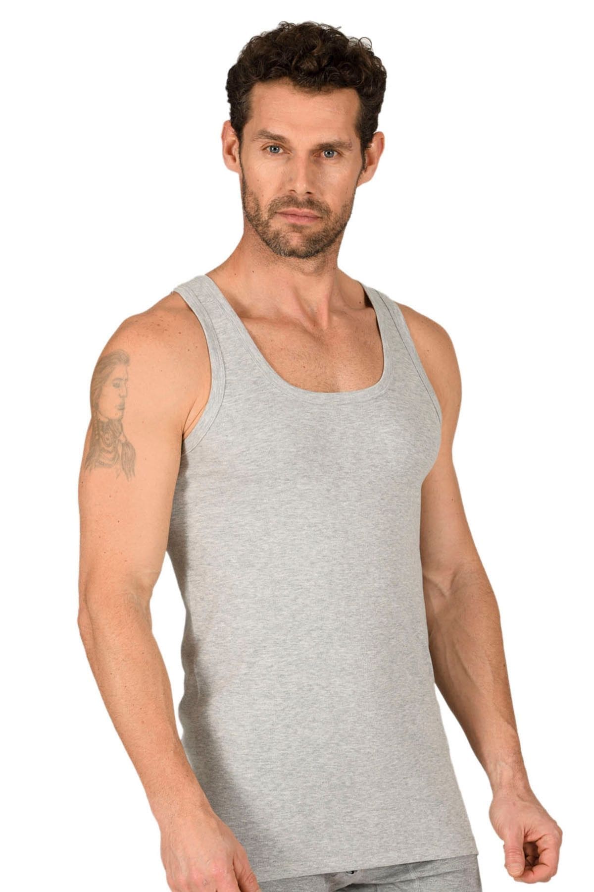 Pamuklu Ribana Kalın Askılı Erkek Atlet Özkan 11406 - Gri