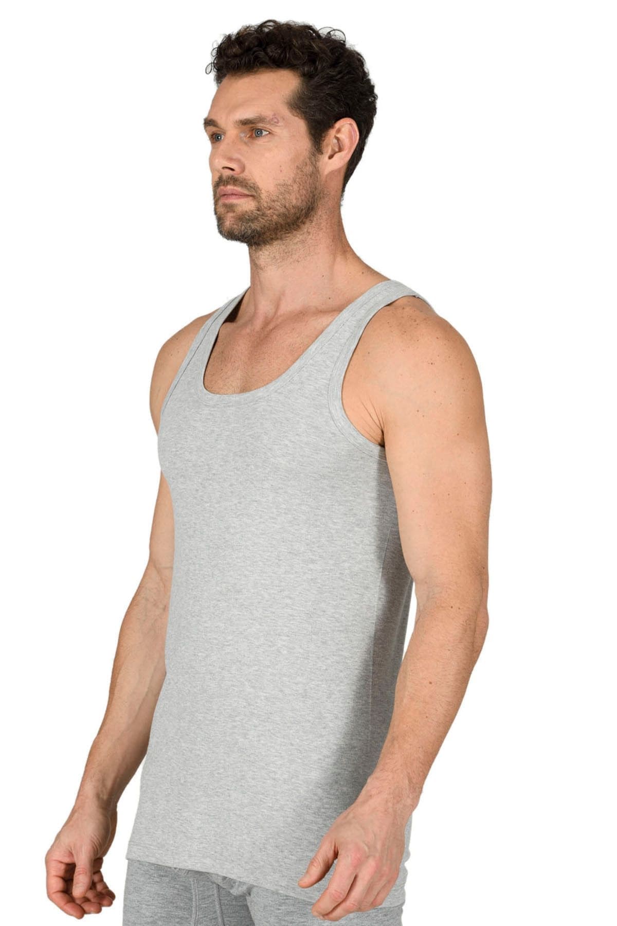 Pamuklu Ribana Kalın Askılı Erkek Atlet Özkan 11406 - Gri