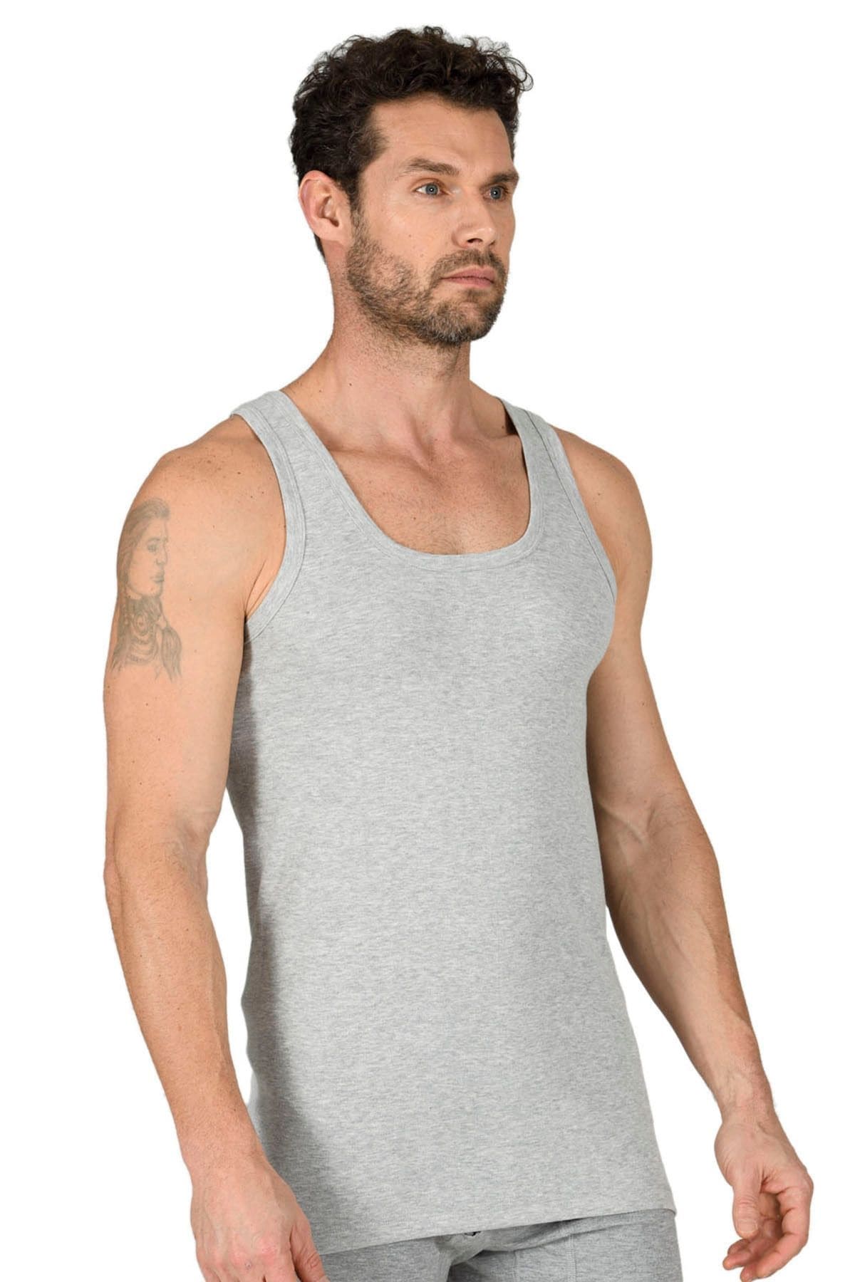 Pamuklu Ribana Kalın Askılı Erkek Atlet Özkan 11406 - Gri