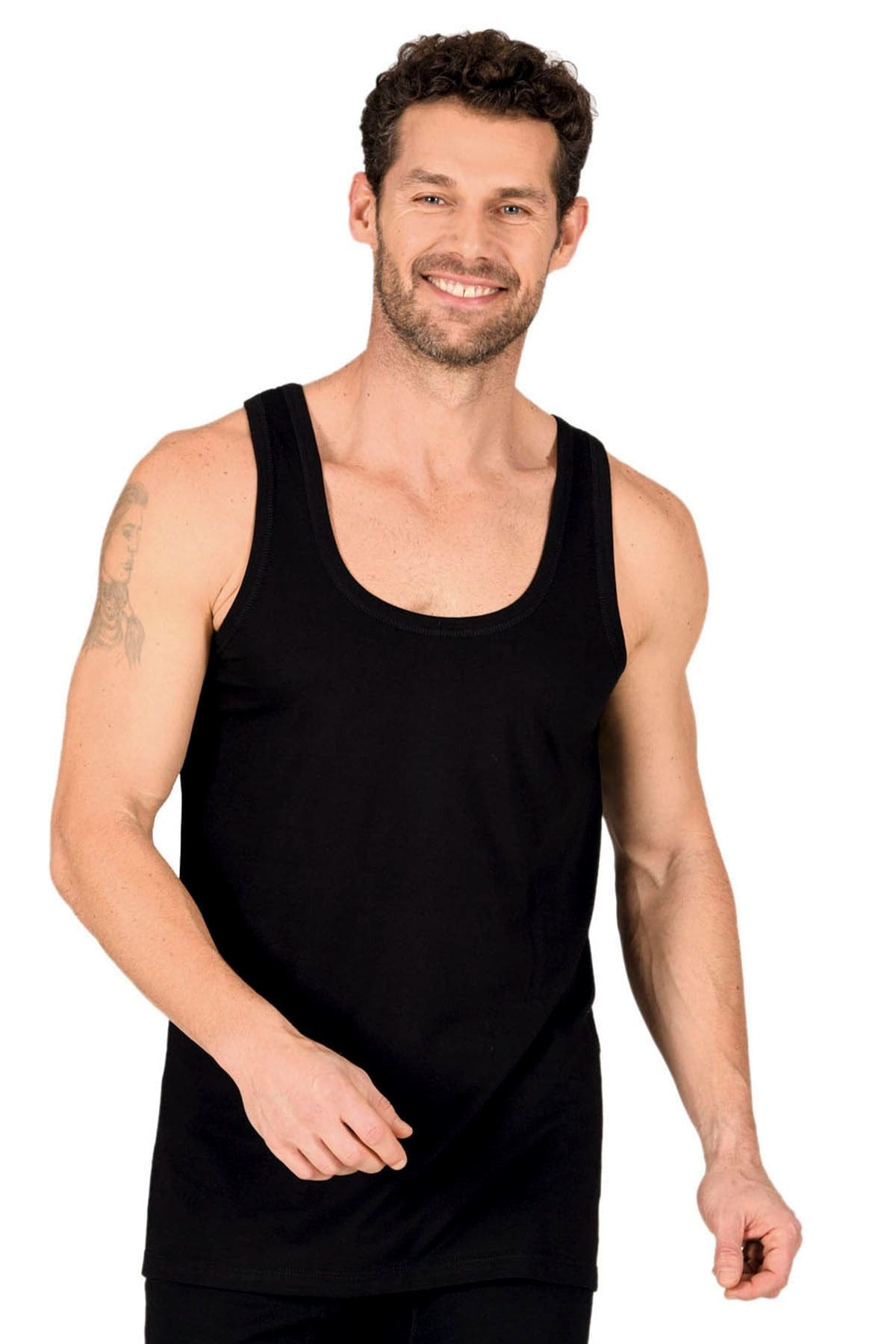 Pamuklu Ribana Kalın Askılı Erkek Atlet Özkan 11406 - Siyah