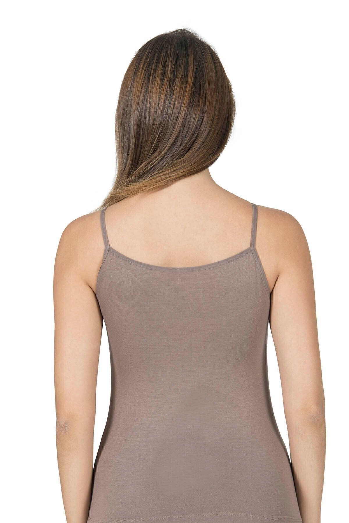 Esnek Viskon Saten Yakalı İnce Askılı Atlet Özkan 2040 - Kahverengi