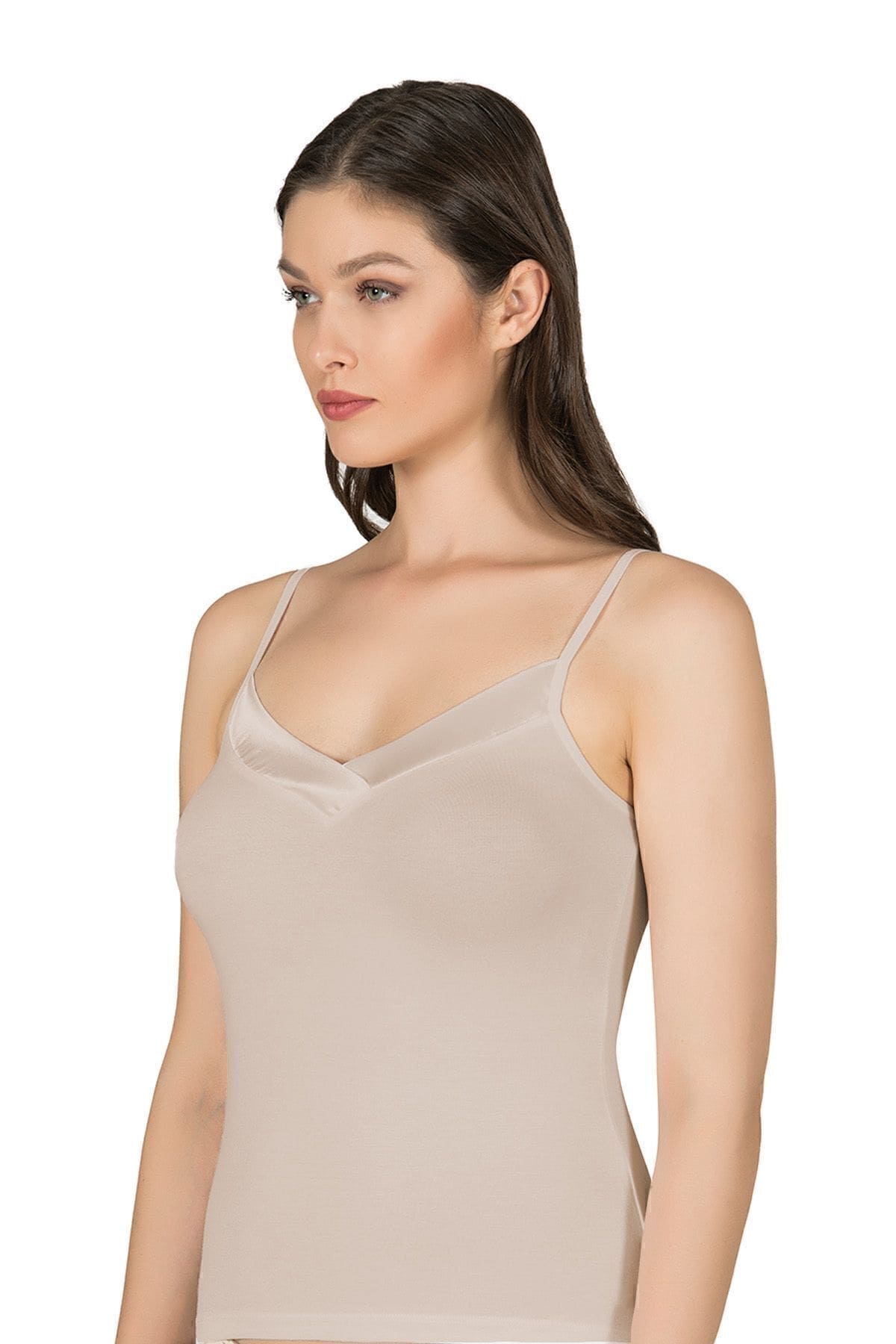 Esnek Viskon Saten Yakalı İnce Askılı Atlet Özkan 2040 - Vizon