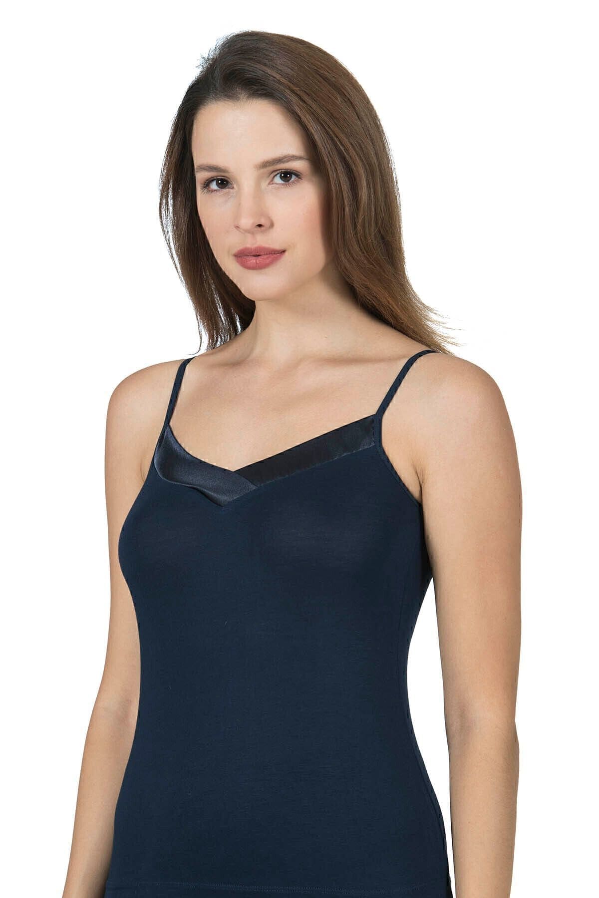 Esnek Viskon Saten Yakalı İnce Askılı Atlet Özkan 2040 - Lacivert