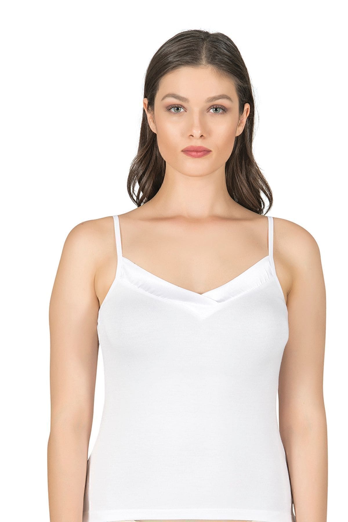 Esnek Viskon Saten Yakalı İnce Askılı Atlet Özkan 2040 - Beyaz