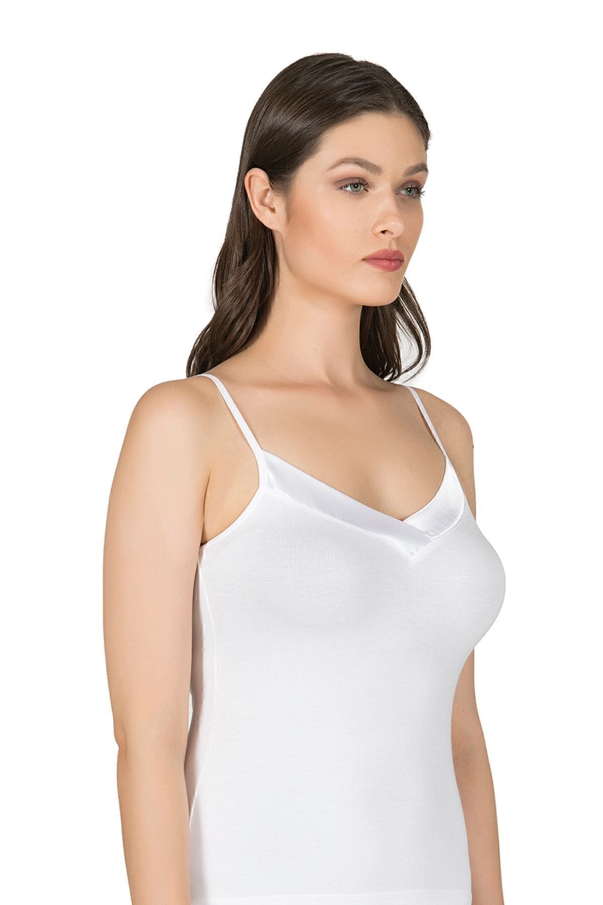 Esnek Viskon Saten Yakalı İnce Askılı Atlet Özkan 2040 - Beyaz