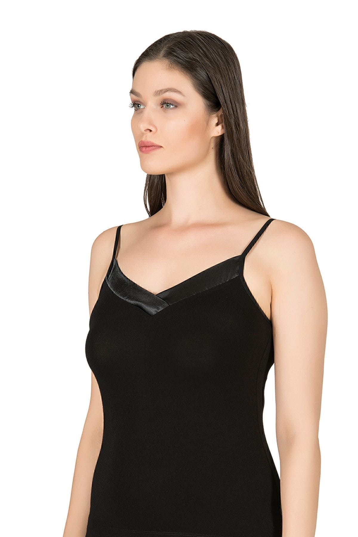 Esnek Viskon Saten Yakalı İnce Askılı Atlet Özkan 2040 - Siyah