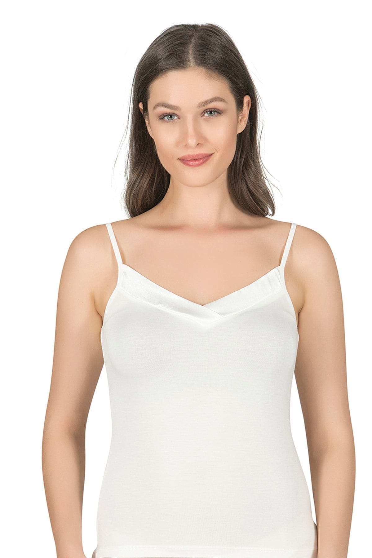 Esnek Viskon Saten Yakalı İnce Askılı Atlet Özkan 2040 - Ekru