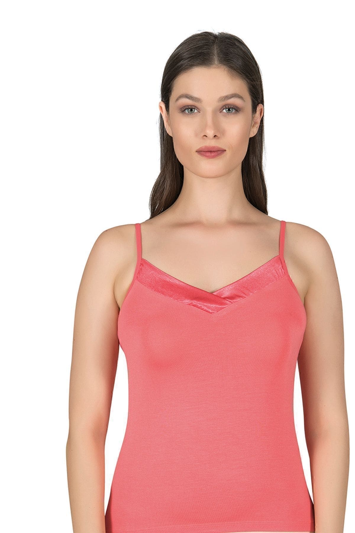 Esnek Viskon Saten Yakalı İnce Askılı Atlet Özkan 2040 - Somon