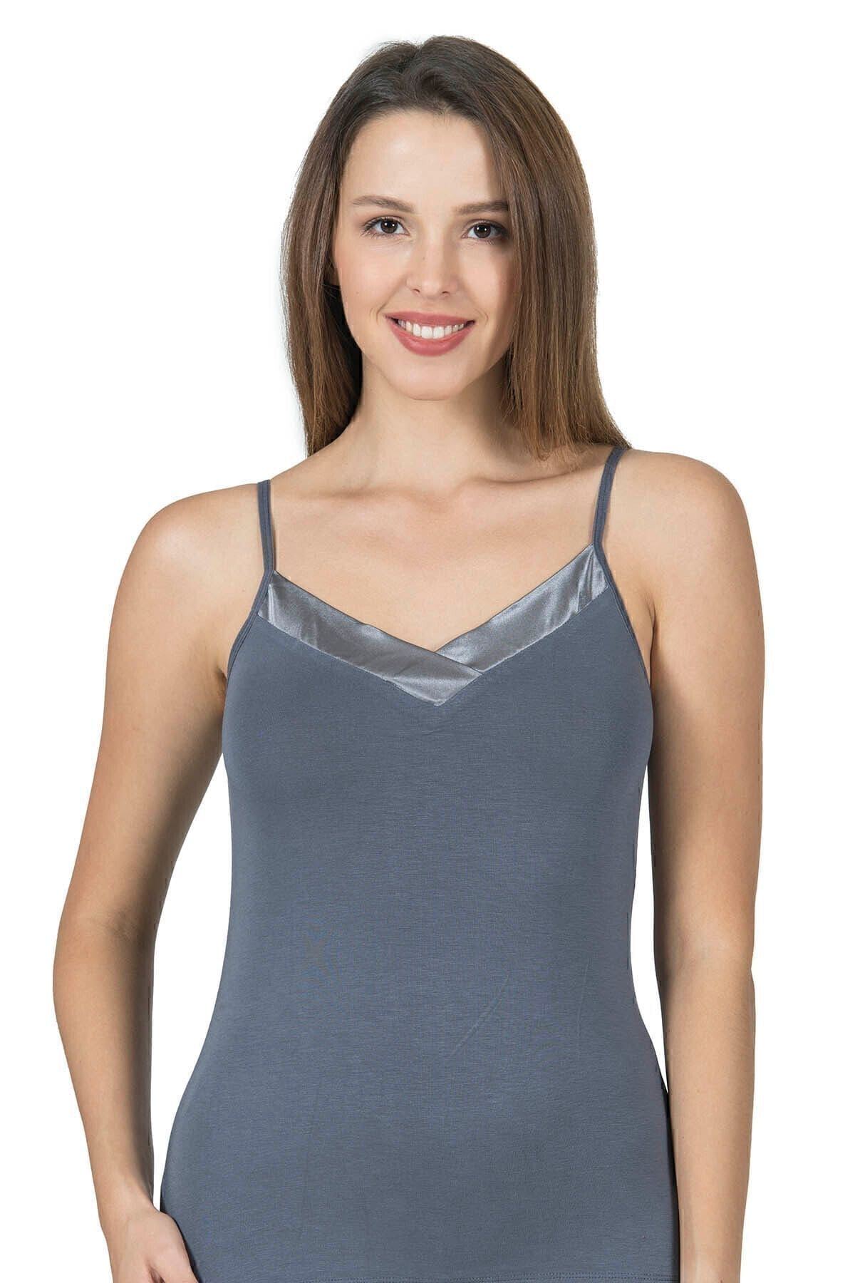 Esnek Viskon Saten Yakalı İnce Askılı Atlet Özkan 2040 - Anrasit