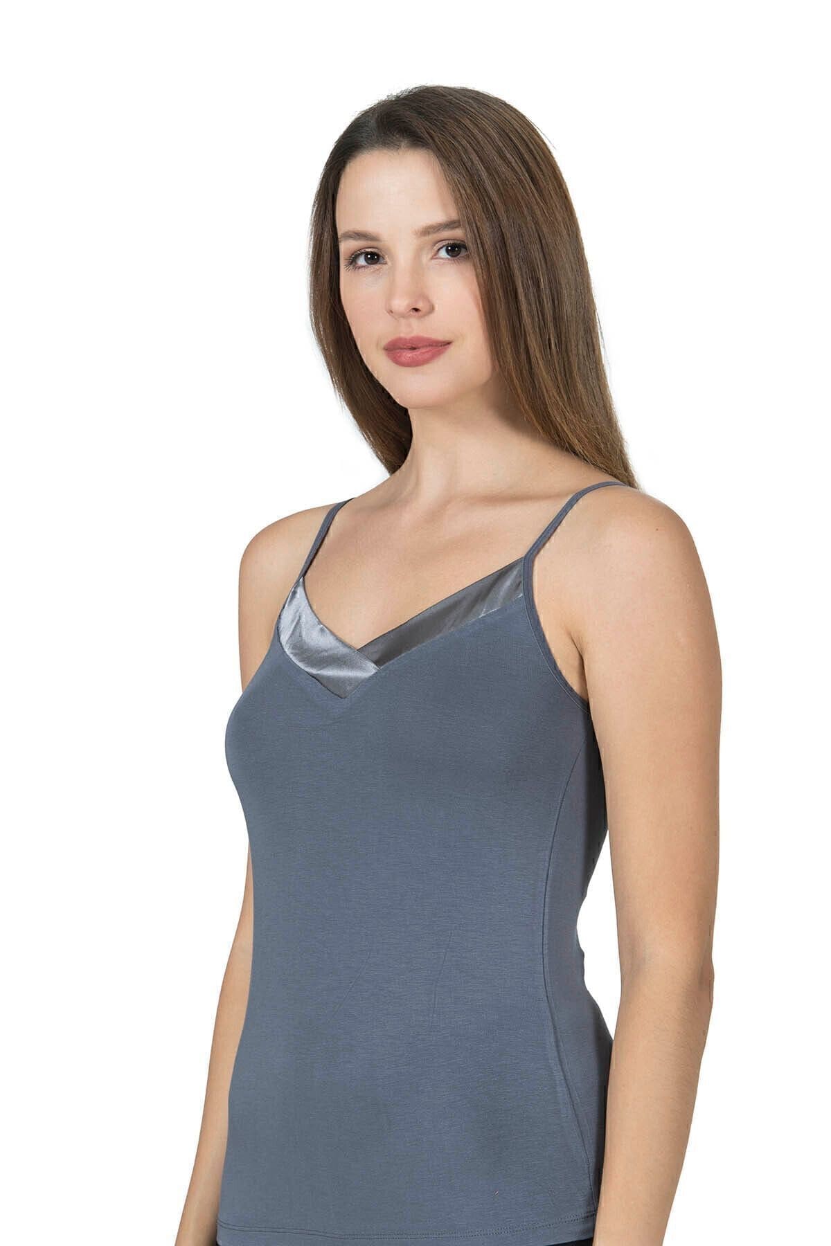 Esnek Viskon Saten Yakalı İnce Askılı Atlet Özkan 2040 - Anrasit