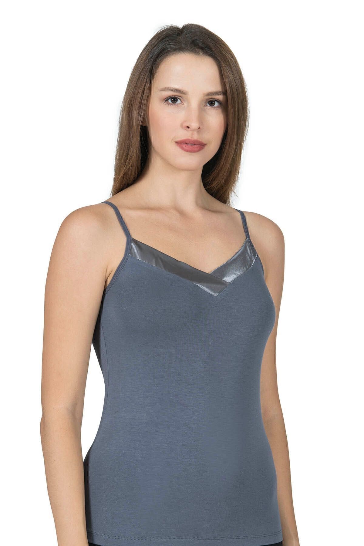 Esnek Viskon Saten Yakalı İnce Askılı Atlet Özkan 2040 - Anrasit