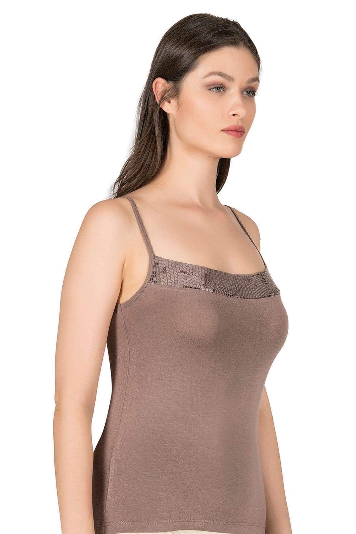 Esnek İp Askılı Viskon Kadın Atlet Özkan 2102 - Kahverengi