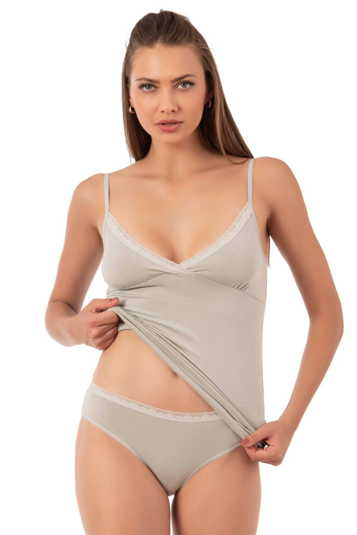 Pamuklu Likralı İnce Askılı Kadın Atlet Özkan 27027 - Yeşil