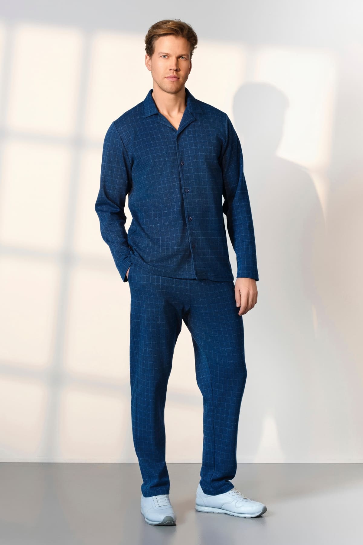 Pamuklu Kareli Mavi Pijama Takımı Doreanse 25K4543 - Mavi