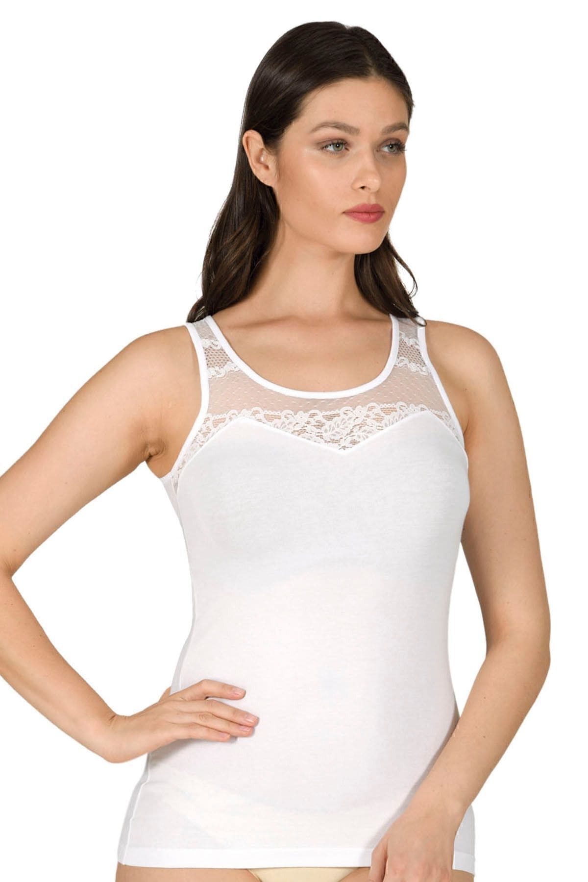 Pamuklu Dantelli Robalı Kadın Atlet Özkan 24185 - Beyaz