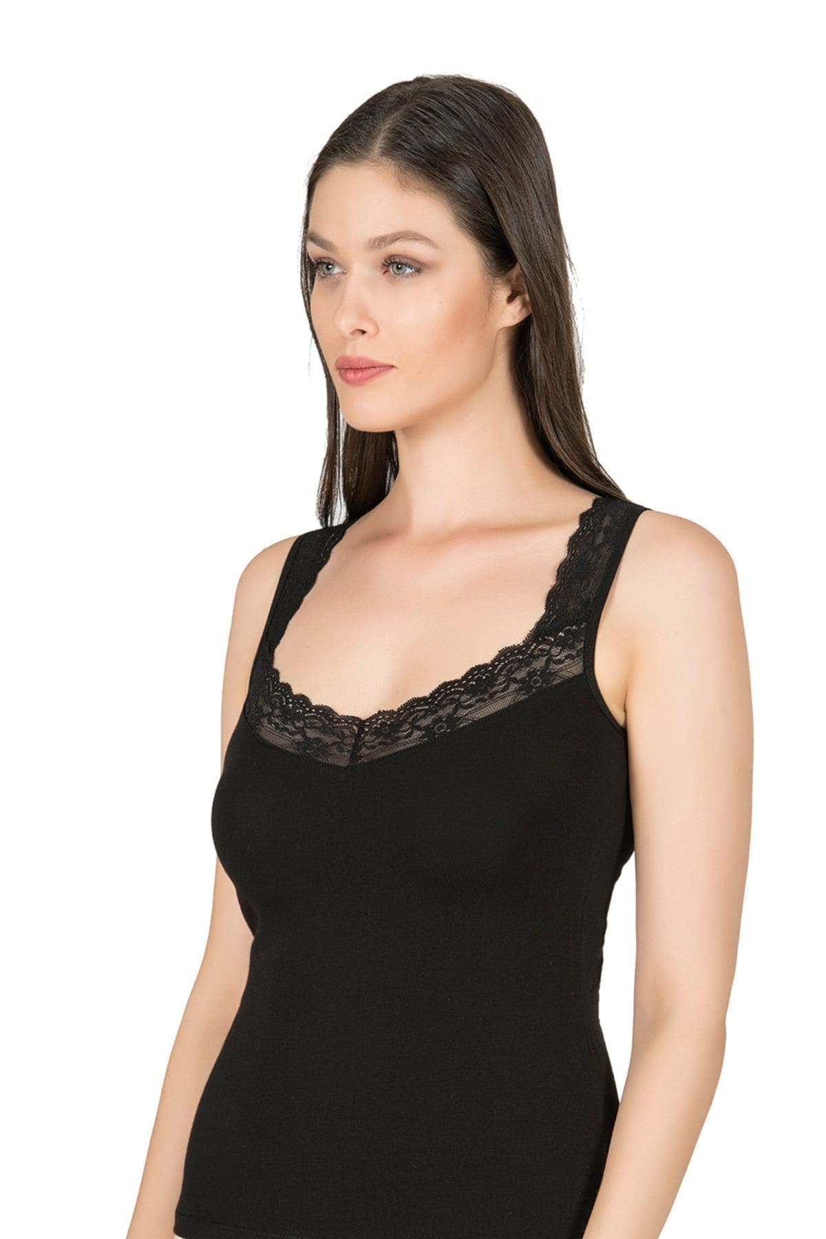 Pamuklu Esnek Kalın Askılı Kadın Atlet Özkan 0181 - Siyah