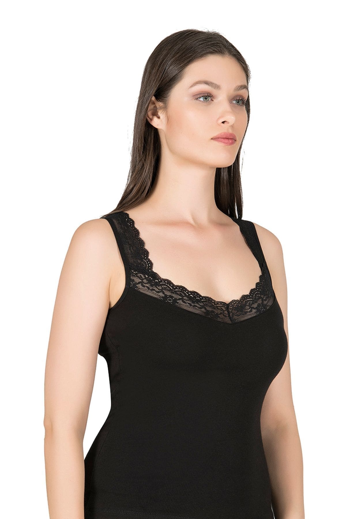 Pamuklu Esnek Kalın Askılı Kadın Atlet Özkan 0181 - Siyah