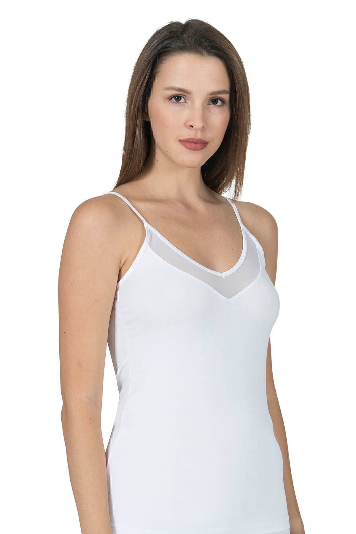 Pamuklu Modal İnce Askılı Kadın Atlet Özkan 22813 - Beyaz