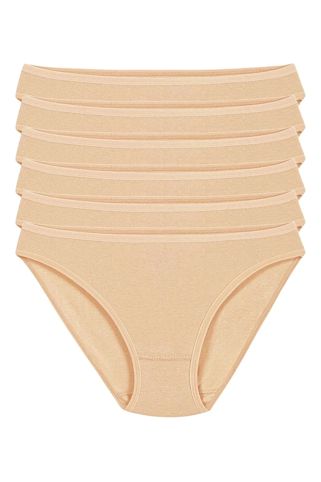 Yüksek Bel Pamuklu Bikini Külot 6'lı Paket Yıldız 2124 - Ten