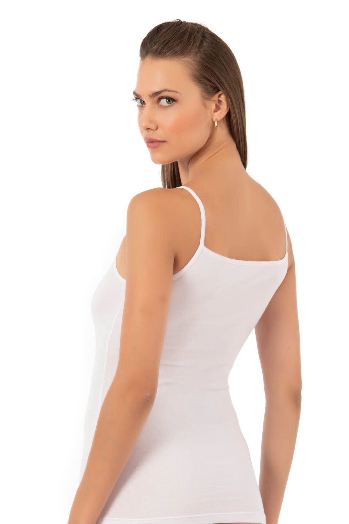 Pamuklu Tül Detaylı İnce Askılı Kadın Atlet Özkan 20572 - Beyaz