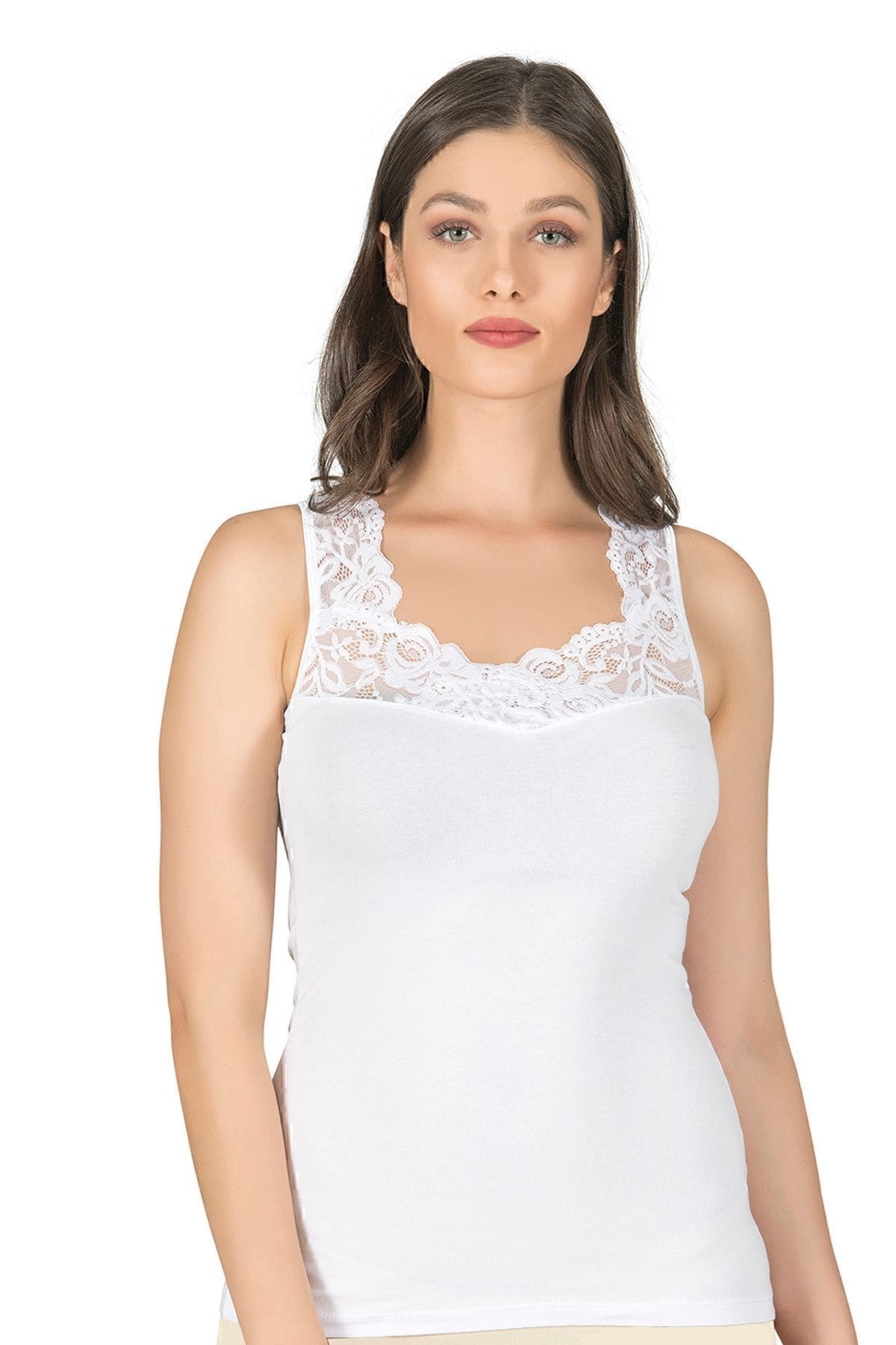 Pamuklu Dantelli Kalın Askılı Kadın Atlet Özkan 25348 - Beyaz