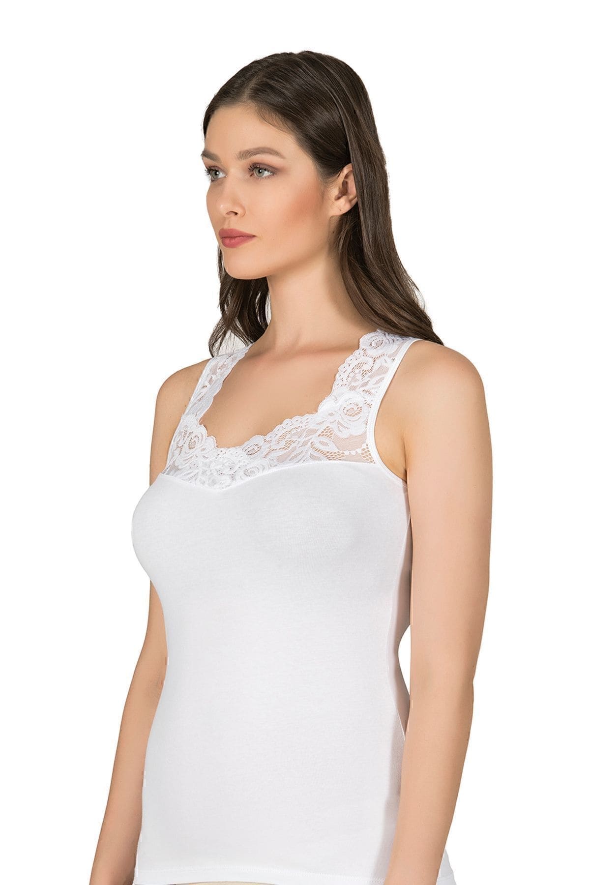 Pamuklu Dantelli Kalın Askılı Kadın Atlet Özkan 25348 - Beyaz