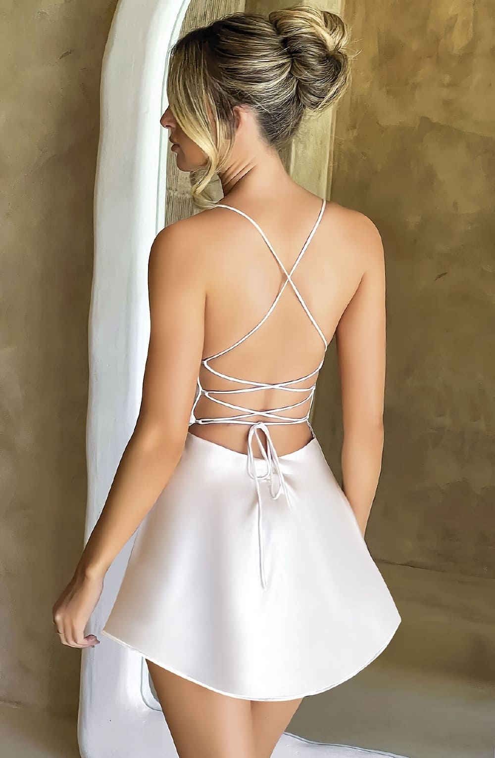 Beyaz Midi Elbise Özel Tasarım Pink Night 3395 - Beyaz