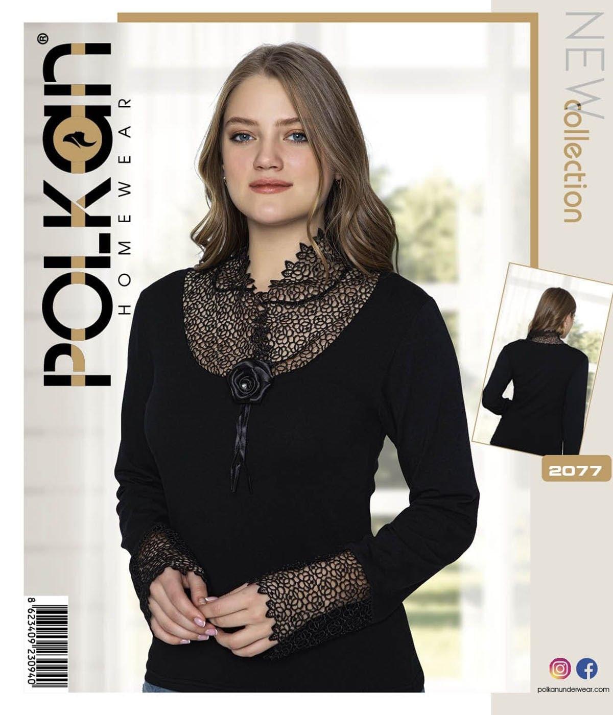 Polkan Dantel Detaylı Uzun Kollu Body Siyah Polkan 2077 - Görsel 2