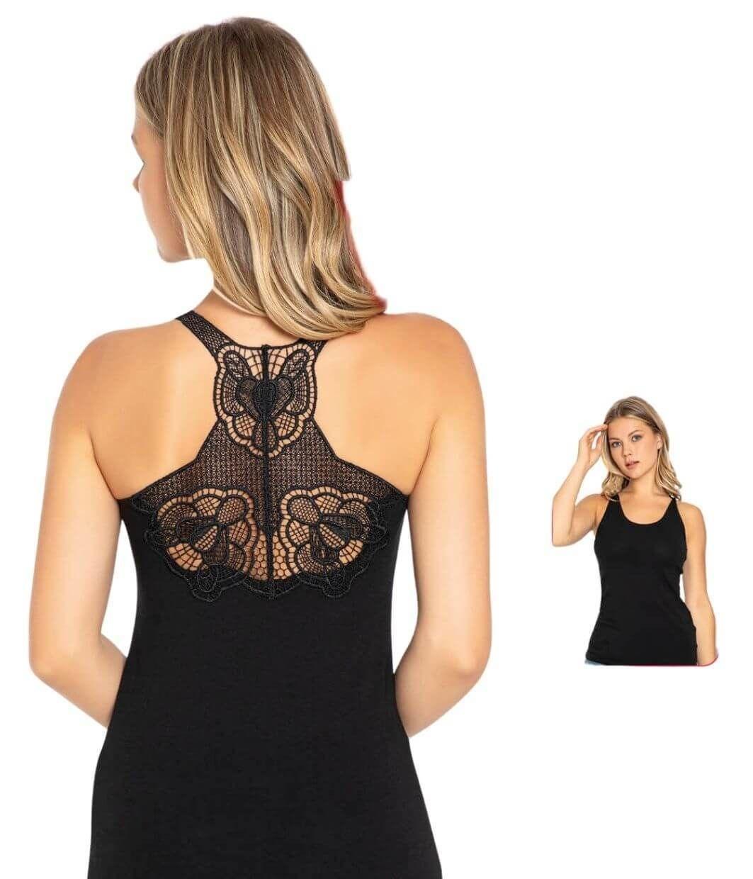 Pamuklu Nefes Alan Sırtı Güpürlü Kadın Atlet Polkan 2321 - Siyah