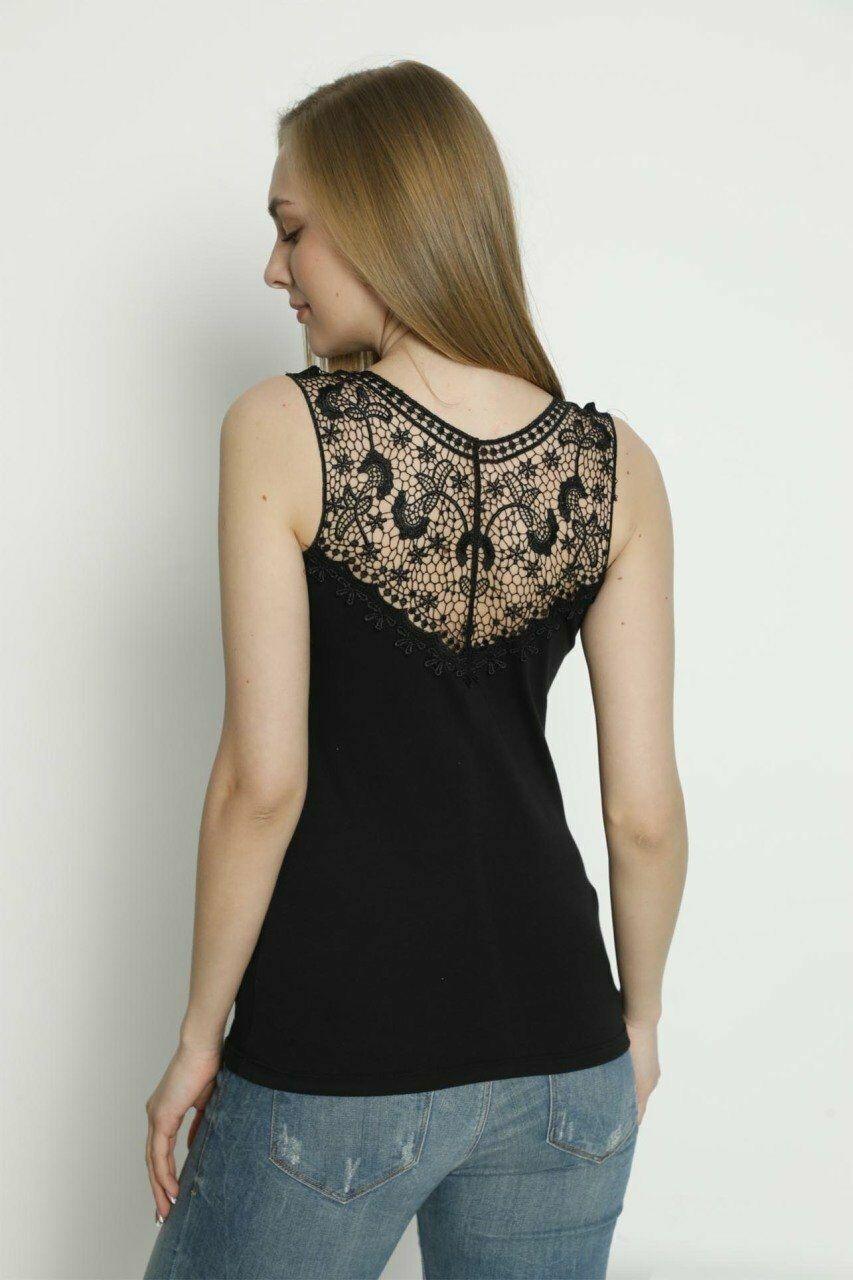 Pamuklu Güpür Detaylı Sıfır Kol Atlet Polkan 2337 - Siyah