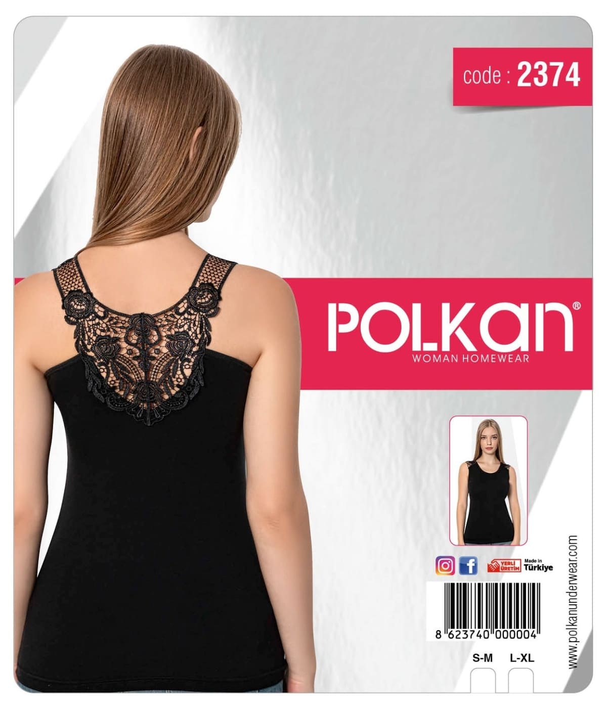 Dantelli Kalın Askılı Kadın Atlet Siyah Polkan 2374 - Siyah