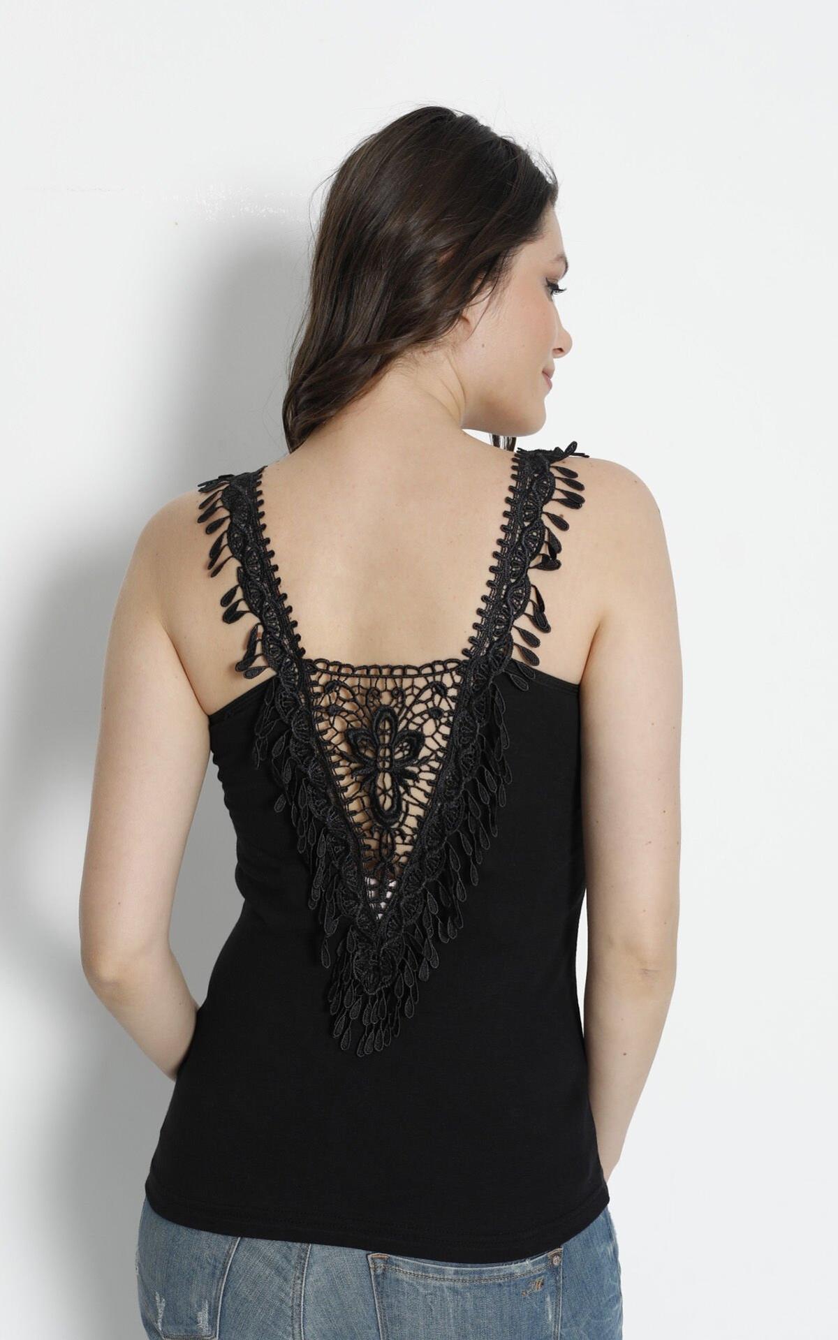 Pamuklu Nefes Alan Sırtı Saçaklı Atlet Polkan 2376 - Siyah