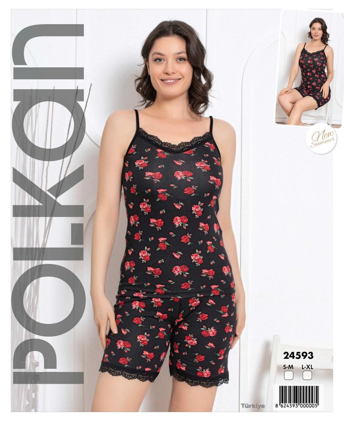 Çiçek Desenli Kadın Şort Pijama Takımı Polkan 24593 - Görsel