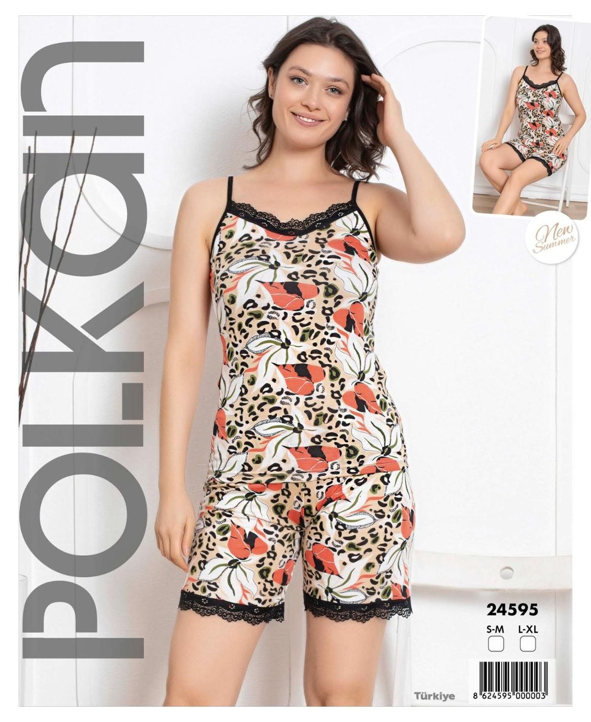 Desenli Viskon Şortlu Pijama Takımı Polkan 24595 - Görsel