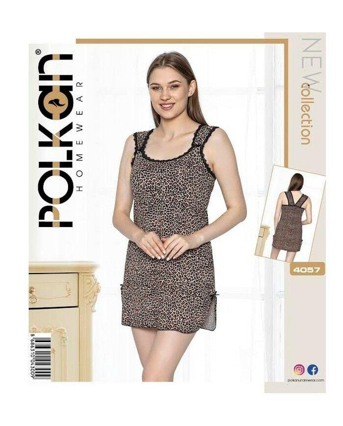 Kalın Askılı Leopar Desenli Kadın Gecelik Polkan 4057 - Leopar