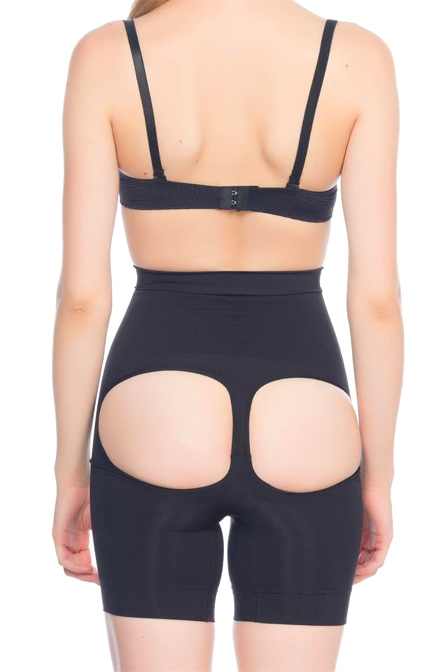 Dikişsiz Yüksek Bel Korse Popo Açık Paca Pera Fitol 8009 - Siyah