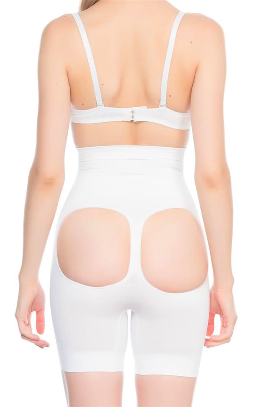 Dikişsiz Yüksek Bel Korse Popo Açık Paca Pera Fitol 8009 - Beyaz