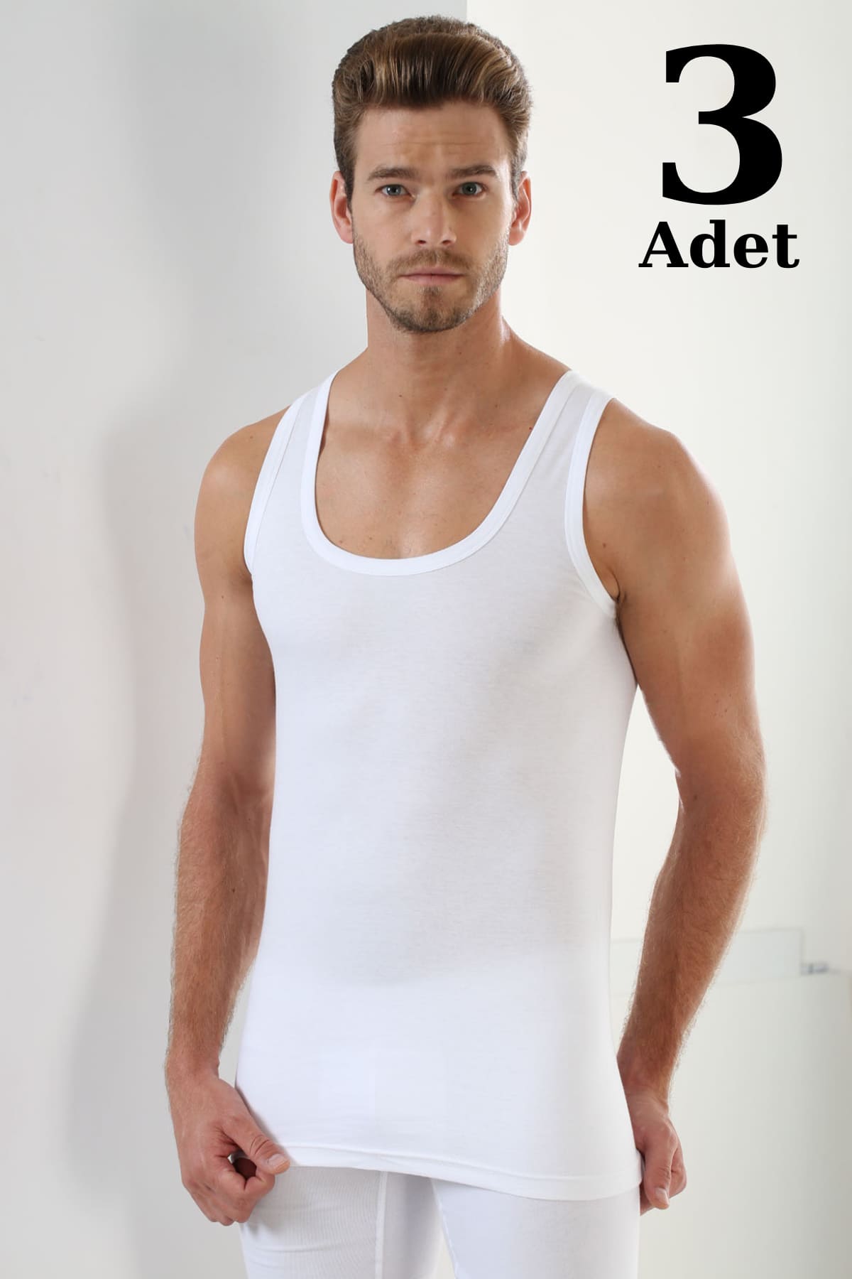 Pamuklu Esnek Beyaz Atlet 3'lü Paket Arma Yıldız 1001 - Beyaz